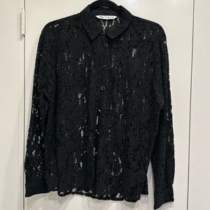ZARA Black Lace Long Sleeve Shirt - Size Small